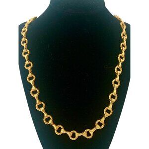 Vintage Gold Tone Necklace Textured Rope Oval Links Modernist MCM